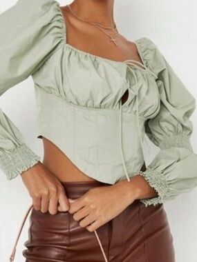 Missguided Sage Green Poplin Milkmaid Corset Top sz 10